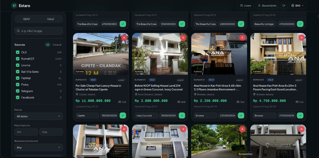 Estaro — сетка объектов